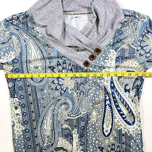 Exclusive ❤ - Women's Size M - Blue & Gold Paisley Design - Long Sleeve - Picture 7 of 10